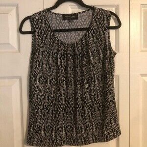 BLACK LABEL EVAN PICONE XS Black Cream Tank Top Lined Gathered Work Office